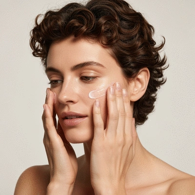 Person gently applying a skincare product to their face