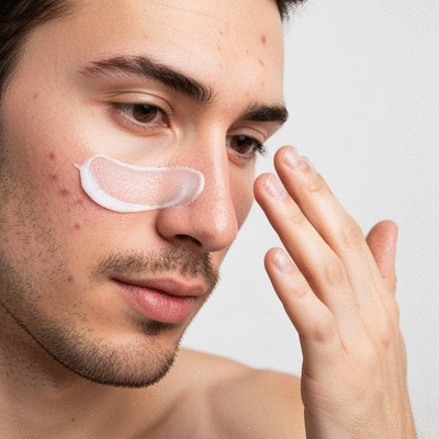 Close-up of a person gently applying a lightweight, non-comedogenic moisturizer to their dry, acne-prone skin, emphasizing hydration without clogging pores, with a soft, clean background. no text, no words, no typography, no labels, clean image