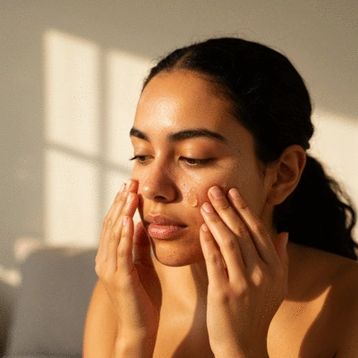 Person applying a non-comedogenic serum to their dry, acne-prone face